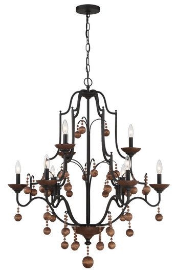 Colonial Charm Nine Light Chandelier in Old World Bronze W/Walnut Acce (7|2669723)