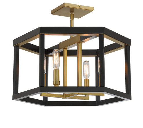 UNION ESTATES Four Light Semi Flush Mount in Coal And Soft Brass (7|2114726) UNION ESTATES Four Light Semi Flush Mount in Coal And Soft Brass (7|2114726)