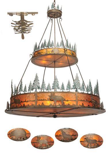 Wildlife At Pine Lake 12 Light Chandelier in Antique Copper/Green Trees (57|49066)