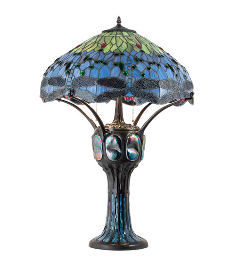 Tiffany Hanginghead Dragonfly Three Light Table Lamp in Mahogany Bronze (57|37946)
