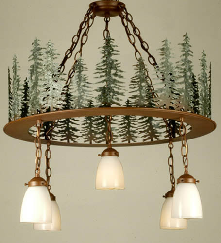 Tall Pines Five Light Chandelier in Rust/Green Trees (57|29557)
