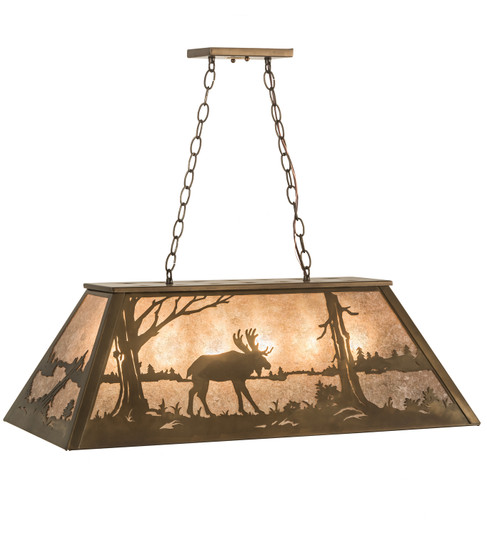 Moose At Lake Six Light Oblong Pendant in Antique Copper (57|28529)