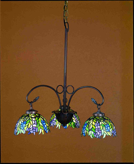 Tiffany Honey Locust Three Light Chandelier in Mahogany Bronze (57|27415)