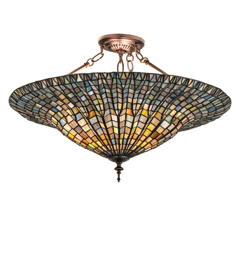 Tiffany Lotus Leaf Three Light Semi-Flushmount in Mahogany Bronze (57|243228)