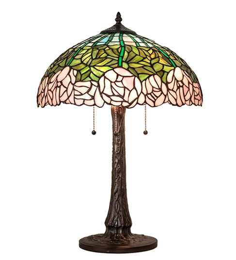 Tiffany Cabbage Rose Three Light Table Lamp in Mahogany Bronze (57|242043)