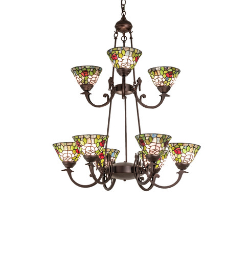 Tiffany Rosebush Nine Light Chandelier in Mahogany Bronze (57|241038)