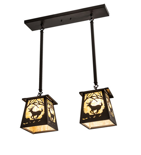 Deer At Dawn Two Light Island Pendant in Bronze (57|231964)