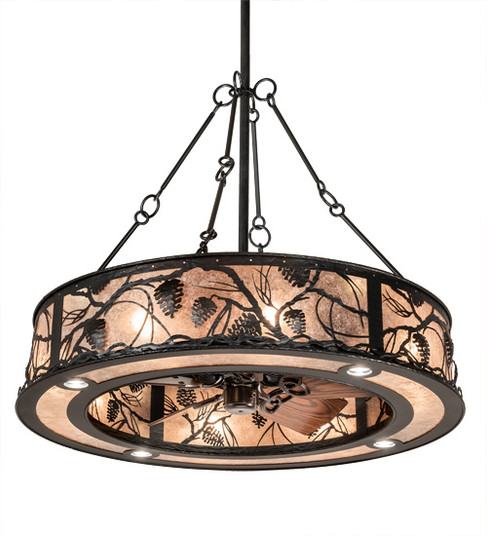 Whispering Pines 16 Light Chandel-Air in Black Satin Wrought Iron Oiled Bronze//Dark Oak Blades (57|218525)