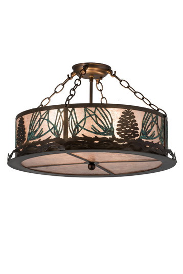 Mountain Pine Four Light Semi-Flushmount in Antique Copper & Green Needles (57|191691)