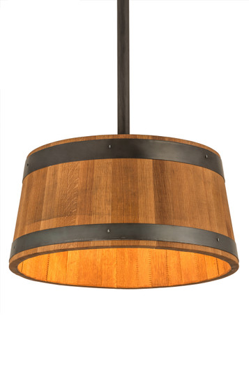 Whiskey Barrel Three Light Pendant in Black Metal,Natural Wood (57|188647)