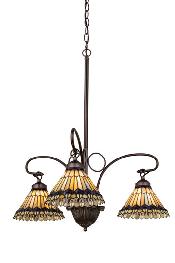 Tiffany Jeweled Peacock Three Light Chandelier in Pewter,Custom (57|16094)