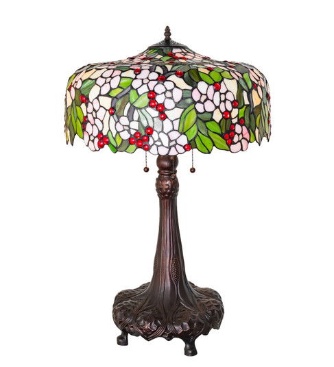 Tiffany Cherry Blossom Three Light Table Lamp in Beige Pink Red (57|15404)