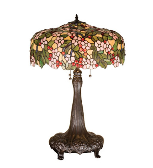 Tiffany Cherry Blossom Three Light Table Lamp in Beige Pink Red (57|15404)