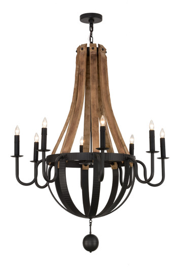 Barrel Stave Eight Light Chandelier in Black Metal,Natural Wood,Wrought Iron (57|152768)