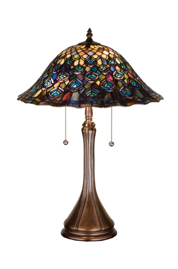 Tiffany Peacock Feather Two Light Table Lamp in Mahogany Bronze (57|14574)