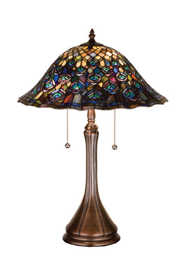 Tiffany Peacock Feather Two Light Table Lamp in Craftsman Brown (57|14574)