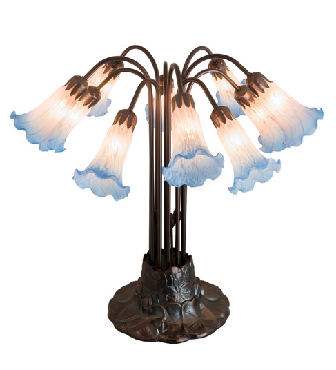 Pink/Blue Pond Lily Ten Light Table Lamp in Mahogany Bronze (57|14451)
