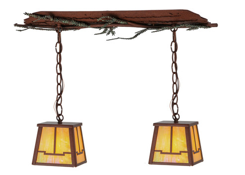 Pine Branch Two Light Island Pendant in Rust W/Green Handpainted Pine Needles (57|144412)