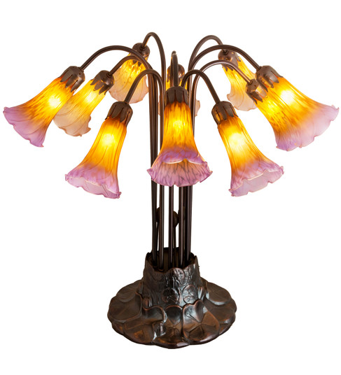 Amber/Purple Pond Lily Ten Light Table Lamp in Mahogany Bronze (57|14429)