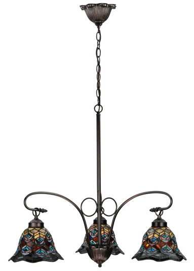 Tiffany Peacock Feather Three Light Chandelier in Mahogany Bronze (57|140351)