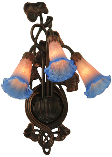 Pink/Blue Pond Lily Three Light Wall Sconce in Mahogany Bronze (57|11170)