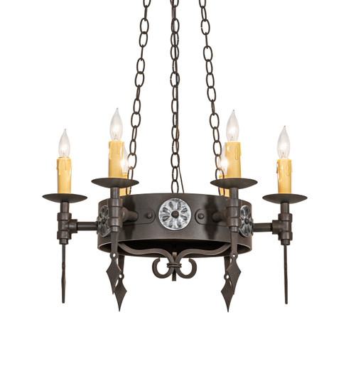 Warwick Six Light Chandelier in Dark Roast & Aged Steel (57|111562)