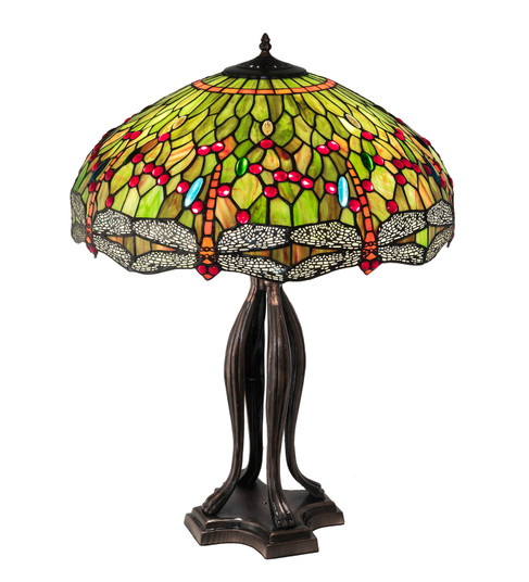 Tiffany Hanginghead Dragonfly Three Light Table Lamp in Mahogany Bronze (57|109607)