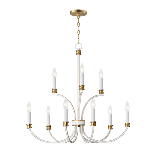 Charlton Nine Light Chandelier in Weathered White/Gold Leaf (16|11377WWTGL)