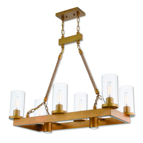 Metuchen Eight Light Linear Chandelier in Aged Gold w/ Rope Rods (107|4106626)