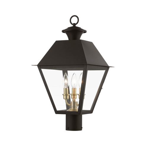 Wentworth Three Light Outdoor Post Top Lantern in Bronze w/Antique Brass Finish Cluster (107|2721907)