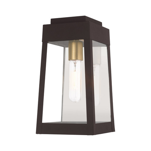 Oslo One Light Outdoor Wall Lantern in Bronze w/ Antique Brass and Polished Chrome Stainless Steel (107|2085207)
