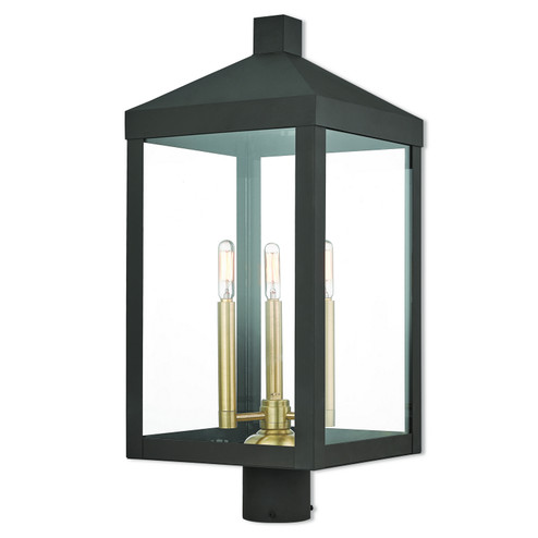 Nyack Three Light Post-Top Lanterm in Bronze w/ Antique Brass Cluster (107|2058607)