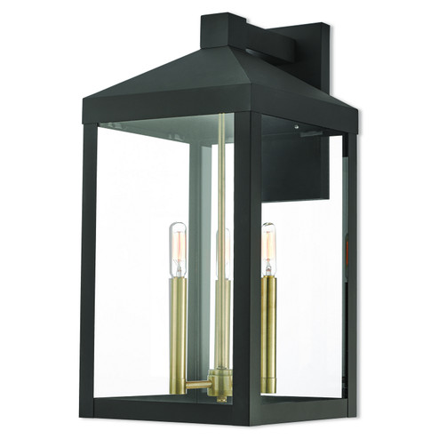 Nyack Three Light Outdoor Wall Lantern in Bronze w/ Antique Brass Cluster (107|2058507)