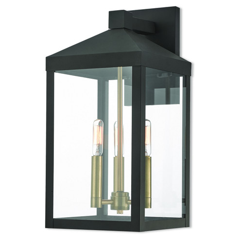 Nyack Three Light Outdoor Wall Lantern in Bronze w/ Antique Brass Cluster (107|2058407)