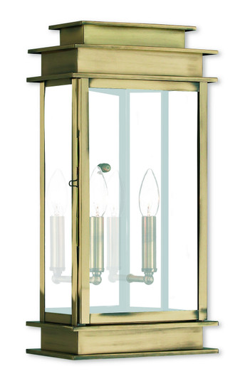 Princeton Two Light Outdoor Wall Lantern in Antique Brass w/ Polished Chrome Stainless Steel (107|201801)