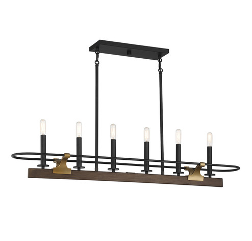 Icarus Six Light Linear Chandelier in Burnished Brass W/ Walnut (159|V6L129336170)