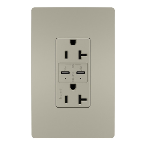 radiant 20A Tamper Resistant Ultra Fast PLUS Power Delivery USB Type C/C Outlet in Nickel (246|TR20USBPDNI)