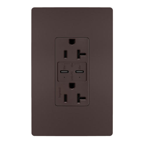 radiant 20A Tamper Resistant Ultra Fast PLUS Power Delivery USB Type C/C Outlet in Dark Bronze (246|TR20USBPDDB)
