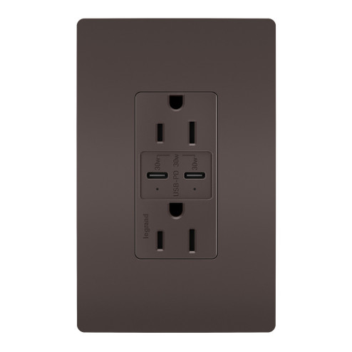 radiant 15A Tamper Resistant Ultra Fast PLUS Power Delivery USB Type C/C Outlet in Brown (246|R26USBPD)