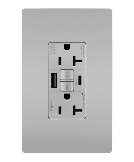 radiant Tamper-Resistant Weather-Resistant Duplex Self-Test GFCI with USB Type A/C Outlet in Gray (246|2097TRWRUSBACGRY)