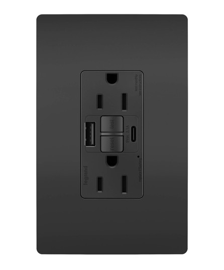 radiant Tamper-Resistant 15A Duplex Self-Test GFCI Receptacles with SafeLock Protection, USB Type A/C in Black (246|1597TRUSBACBK)