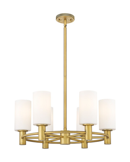 Downtown Urban Six Light Chandelier in Brushed Brass (405|4346CRBBG4347WH)