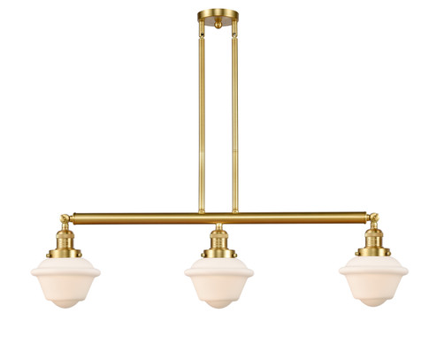 Franklin Restoration Three Light Island Pendant in Satin Gold (405|213SGG531) Franklin Restoration Three Light Island Pendant in Satin Gold (405|213SGG531)