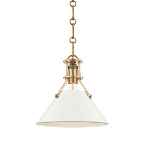 Painted No.2 One Light Pendant in Aged Brass/Off White (70|MDS351AGBOW)