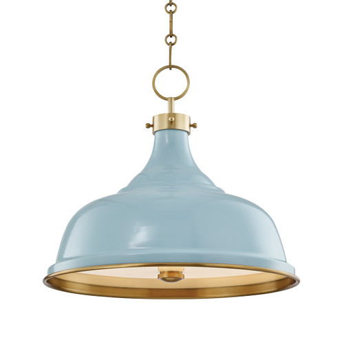 Painted No.1 Three Light Pendant in Aged Brass/Blue Bird (70|MDS300AGBBB)