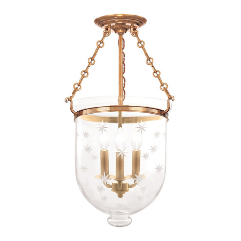 Hampton Three Light Semi Flush Mount in Aged Brass (70|253AGBC3)