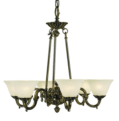 Napoleonic Six Light Chandelier in French Brass with Amber Marble Glass Shade (8|7886FBAM)