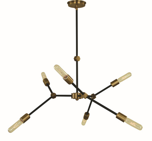 Kinetic Six Light Chandelier in Antique Brass and Matte Black (8|5630ABMBLACK)