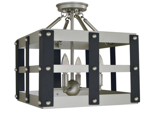 Metro Artisan Four Light Flush / Semi-Flush Mount in Satin Pewter/Matte Black (8|5342SPMBLACK)