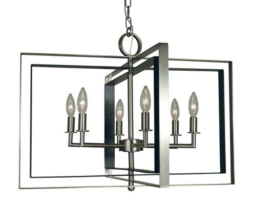Symmetry Six Light Chandelier in Polished Nickel with Matte Black Accents (8|4866PNMBLACK)